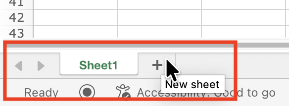 A screenshot showing the sheet tabs in a spreadsheet. This spreadsheet has one worksheet named Sheet1.