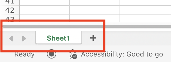 A screenshot showing the sheet tabs in a spreadsheet. This spreadsheet has one worksheet named Sheet1.